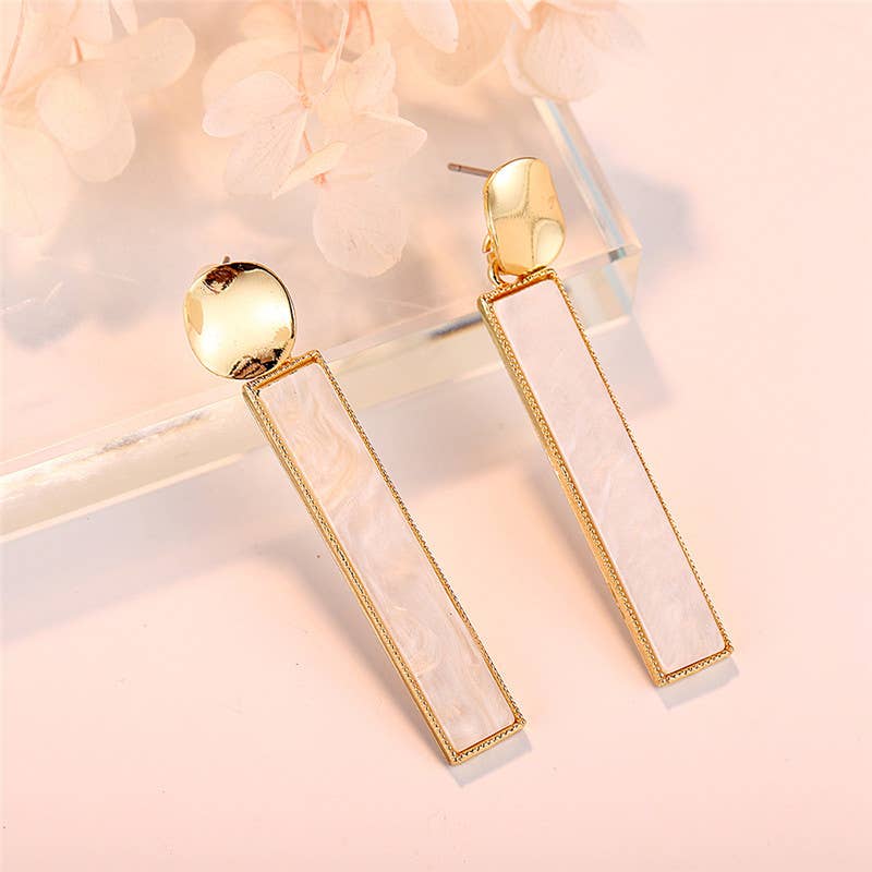 Gold and White Marbled Rectangle Earrings - Liz & Addie