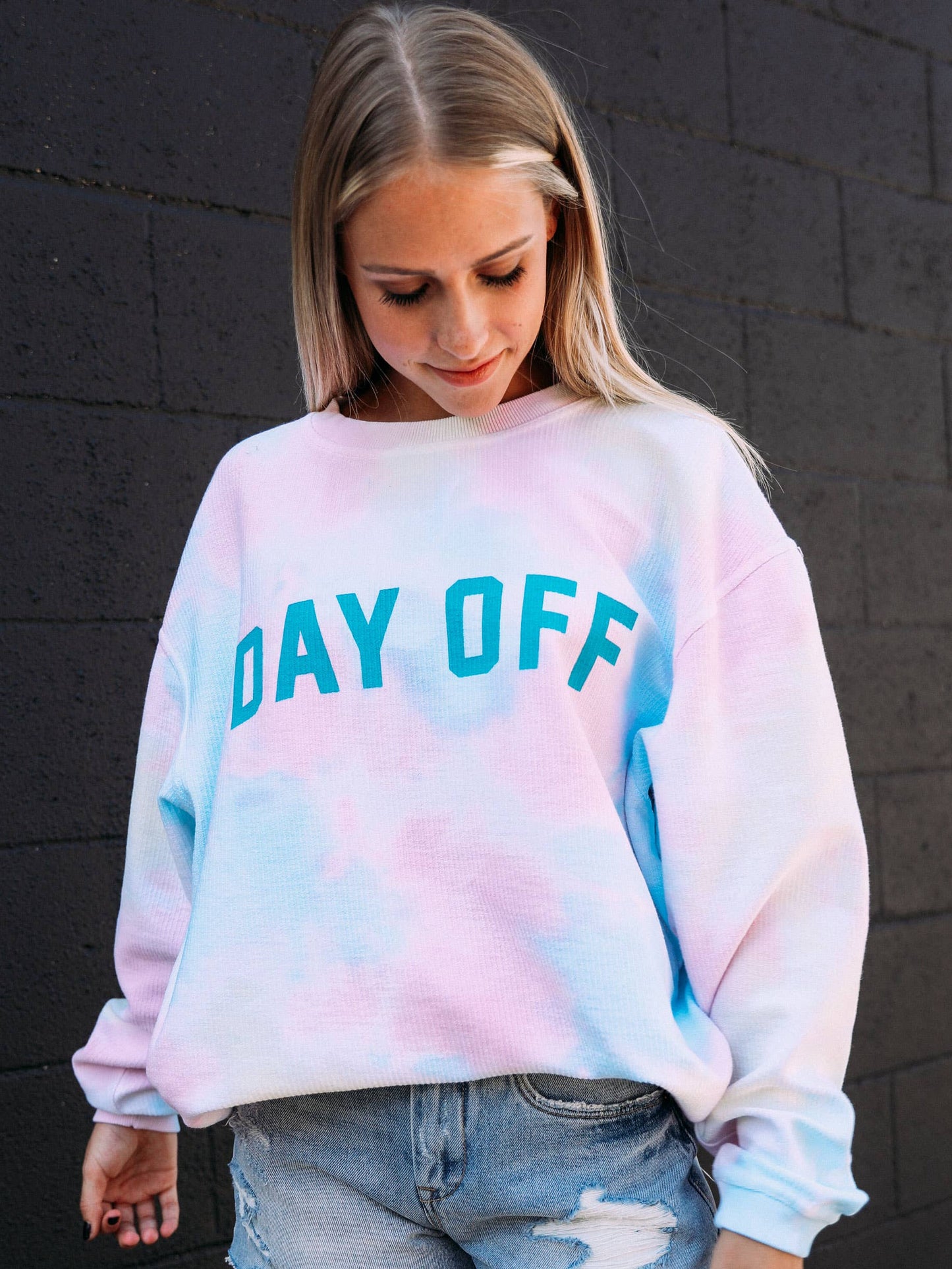 Day Off Teal Corded Sweatshirt - tie dye - Liz & Addie