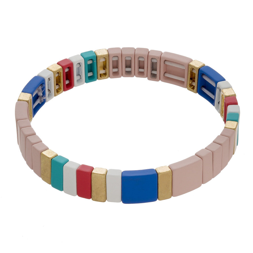 Pink Colorful Stretch Tile Matt Bracelet - Liz & Addie