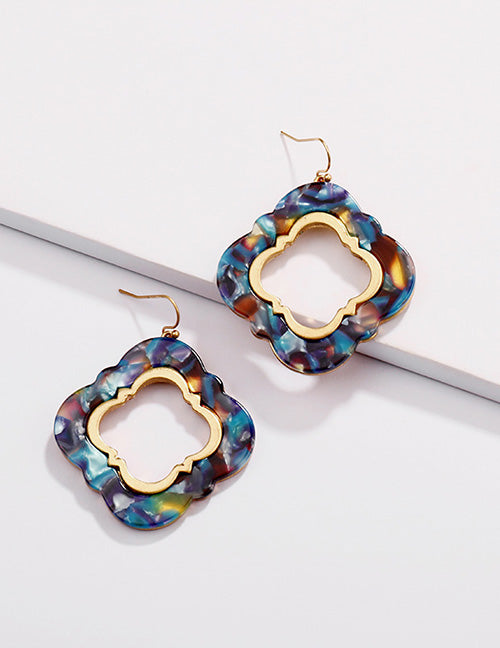 Blue and Gold Clover Marbled Earrings - Liz & Addie
