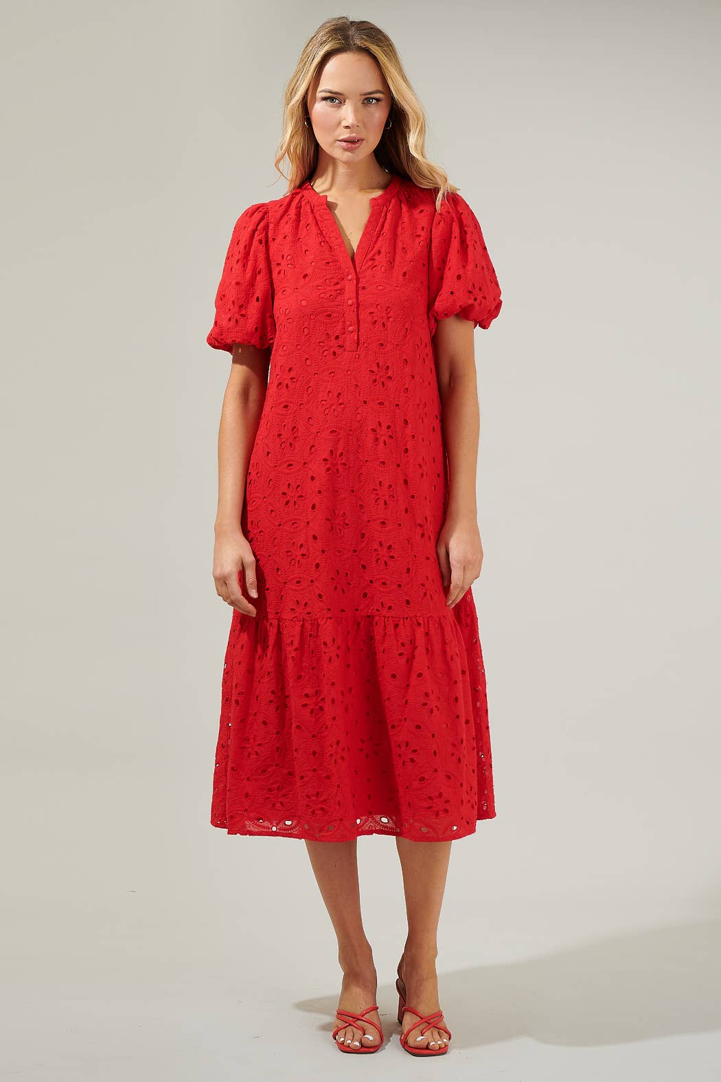 Villa Nova Red Eyelet Midi Dress
