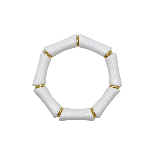 White Acrylic Bamboo Bracelet with Gold Accents