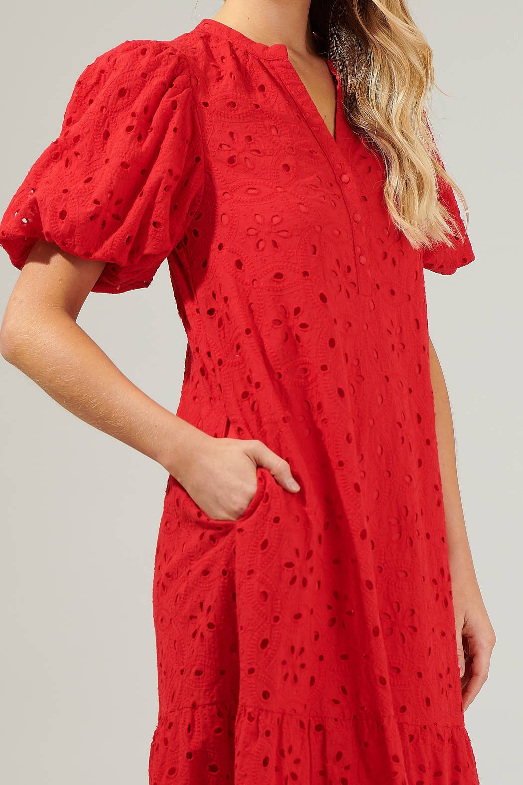 Villa Nova Red Eyelet Midi Dress