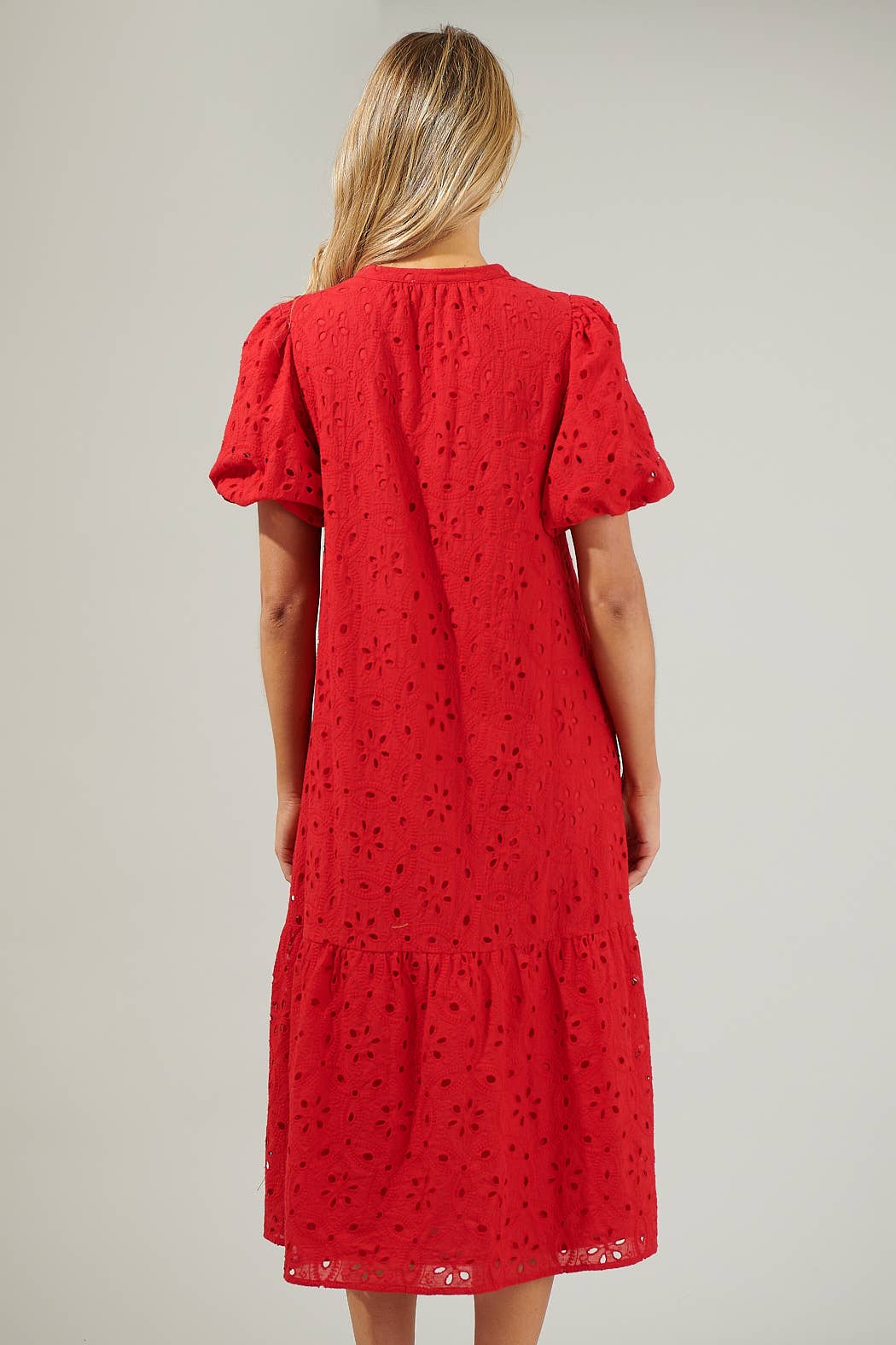 Villa Nova Red Eyelet Midi Dress