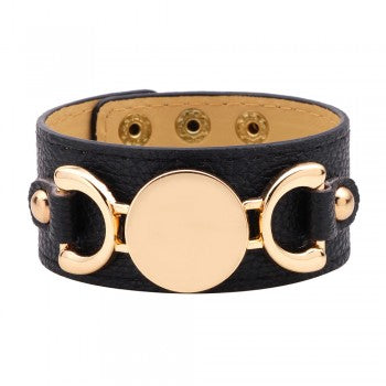 Black Leather Gold Accent Cuff Bracelet - Liz & Addie 