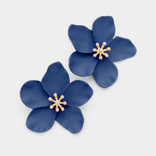 Navy Flower Gold Centre Earrings - Liz & Addie 