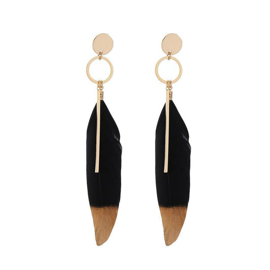 Black Feather Leaf Gold Dipped Bar Earrings - Liz & Addie 