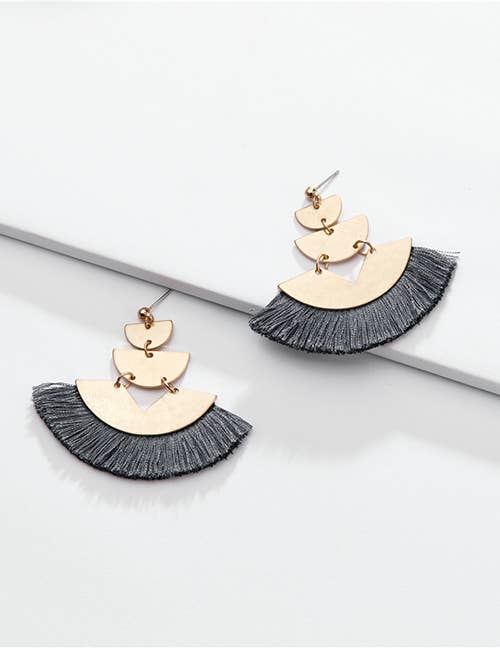 Dark Gray Fan Tassel Earrings - Liz & Addie 