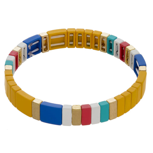 Yellow Colorful Stretch Tile Matt Bracelet - Liz & Addie 