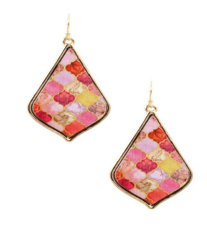 Pink Multi Color Wooden Painted Mediterranean Drop Earrings - Liz & Addie 