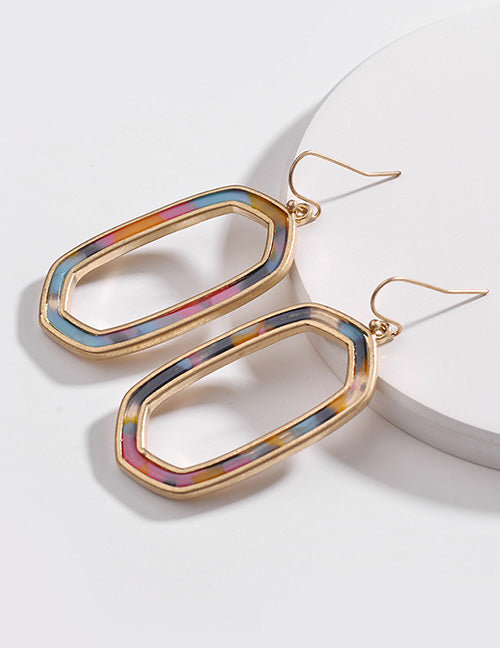 GOLD GEO CELLULOID MULTI COLOR DROP EARRINGS - Liz & Addie 