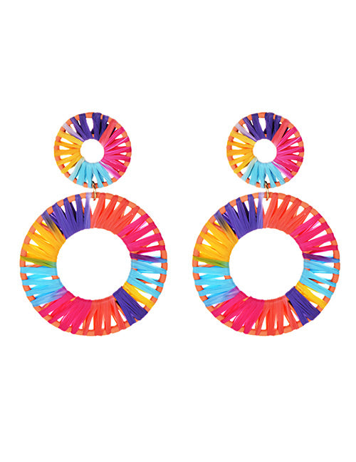 Double Circle Rainbow Raffia Hoop Earrings - Liz & Addie 