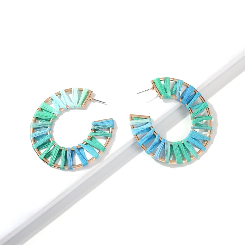 Aqua Raffia Wrapped Gold Earrings - Liz & Addie 