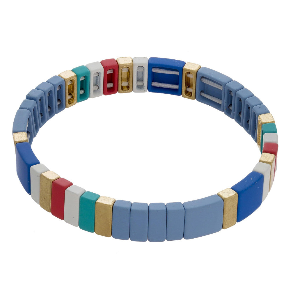 Blue Colorful Tile Matt Bracelets - Liz & Addie 