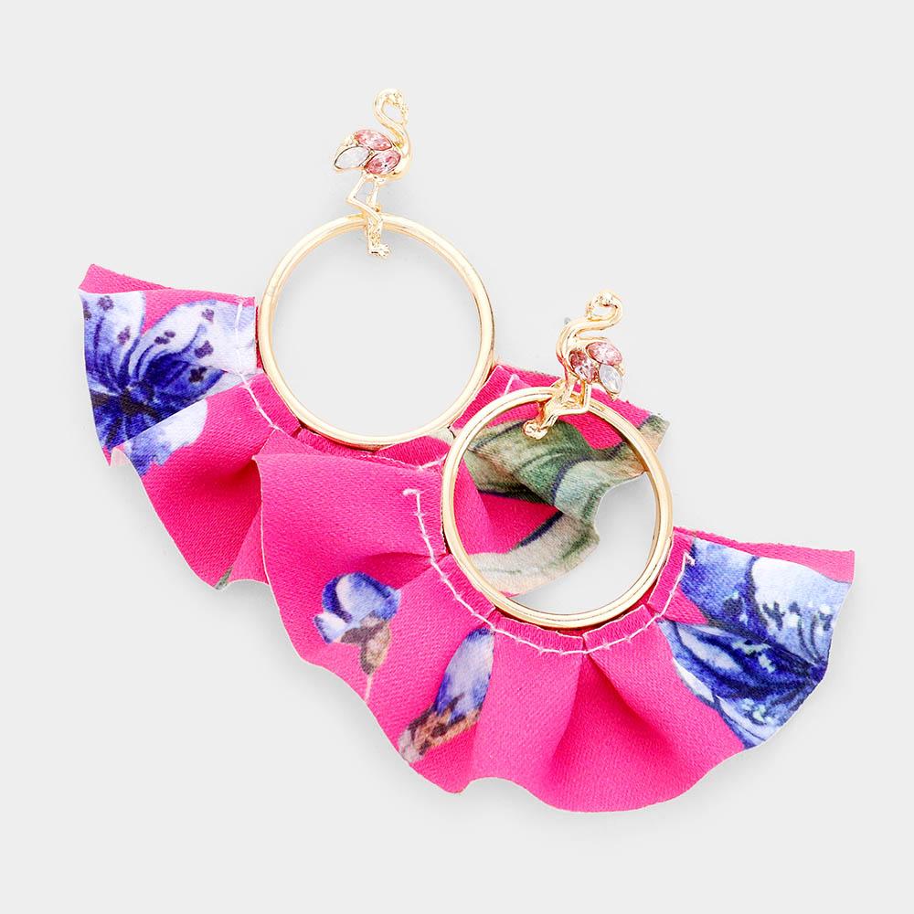 Flamingo Pink Tropical Fabric Fan Earrings - Liz & Addie 