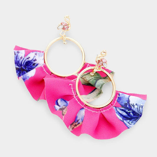 Flamingo Pink Tropical Fabric Fan Earrings - Liz & Addie 