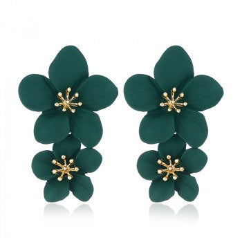 Green Double Flower Earrings - Liz & Addie 