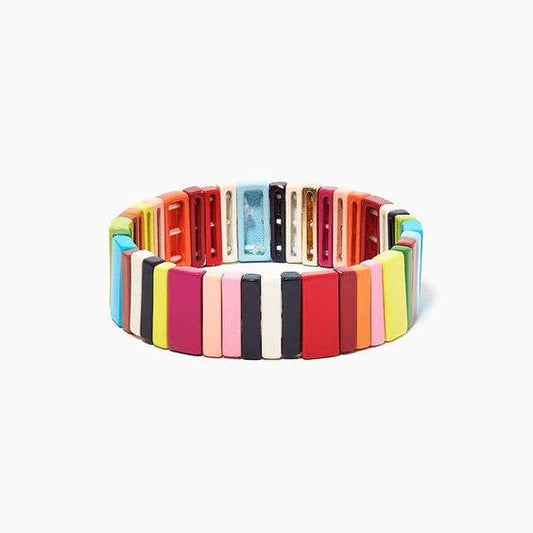 Rainbow Wide Enamel Tile Stretch Bracelet - Liz & Addie 