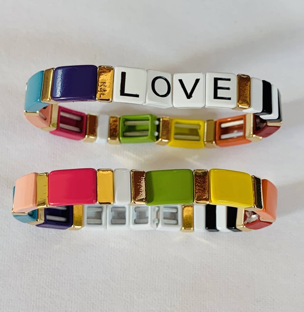 Love Rainbow Enamel Tile Stretch Bracelet - Liz & Addie 