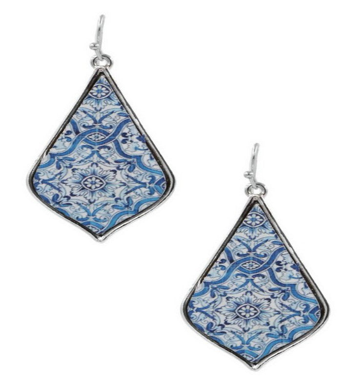 Blue Wooden Painted Mediterranean Drop Earrings - Liz & Addie 