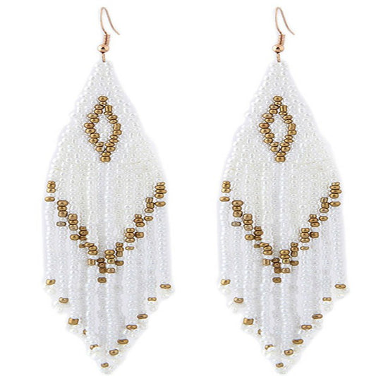 White and Gold Seed Bead Drop Earrings - Liz & Addie 