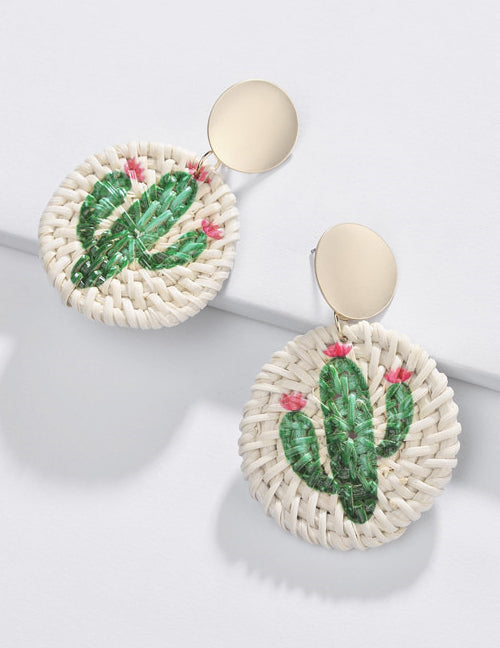 Cactus Raffia Hand Painted Earrings - Liz & Addie 