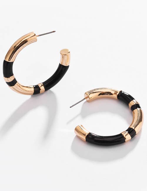 Black and Gold Wide Striped Hoop Earrings - Liz & Addie 