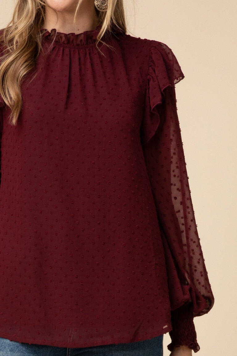 Burgundy Ruffle Top - Liz & Addie 