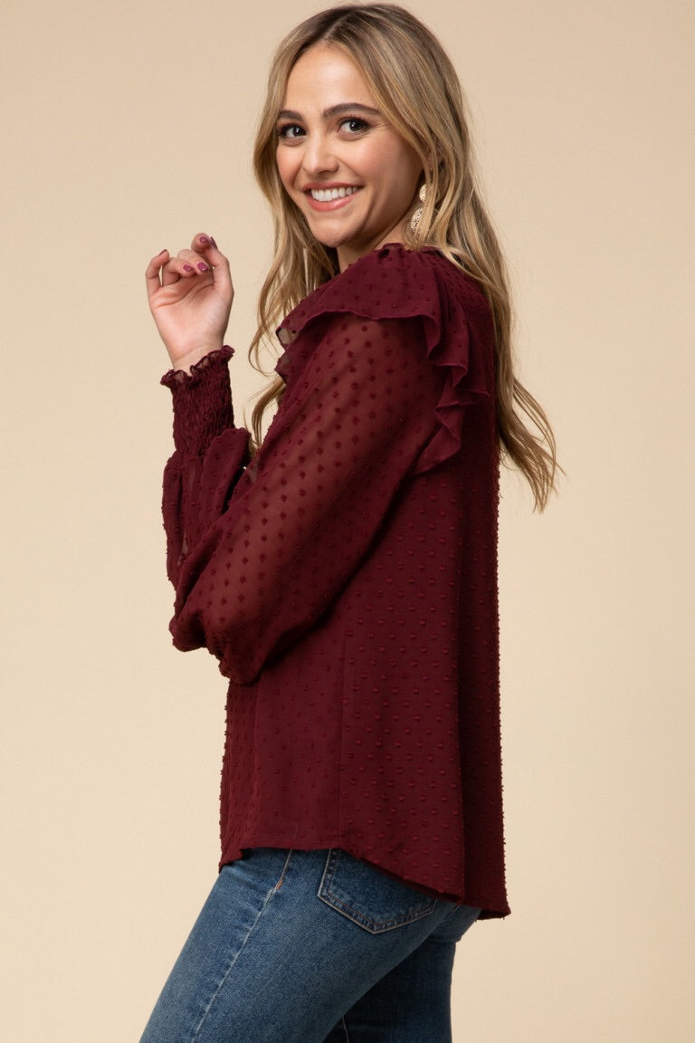 Burgundy Ruffle Top - Liz & Addie 