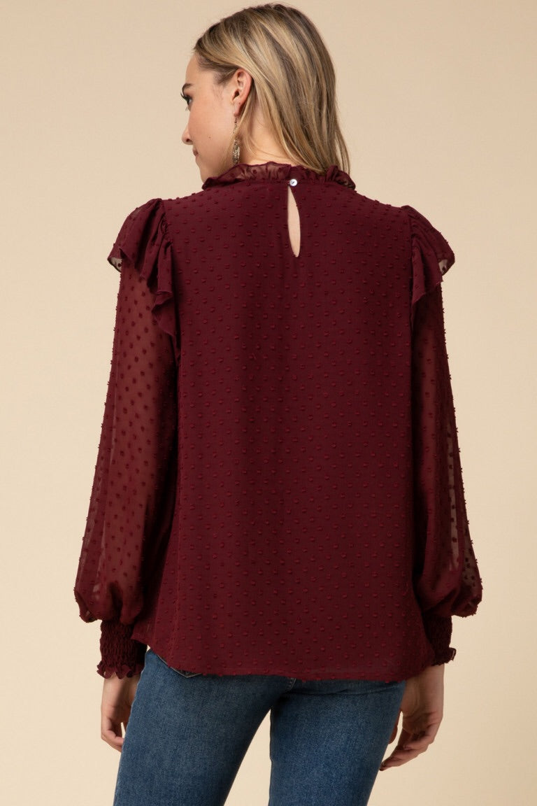 Burgundy Ruffle Top - Liz & Addie 