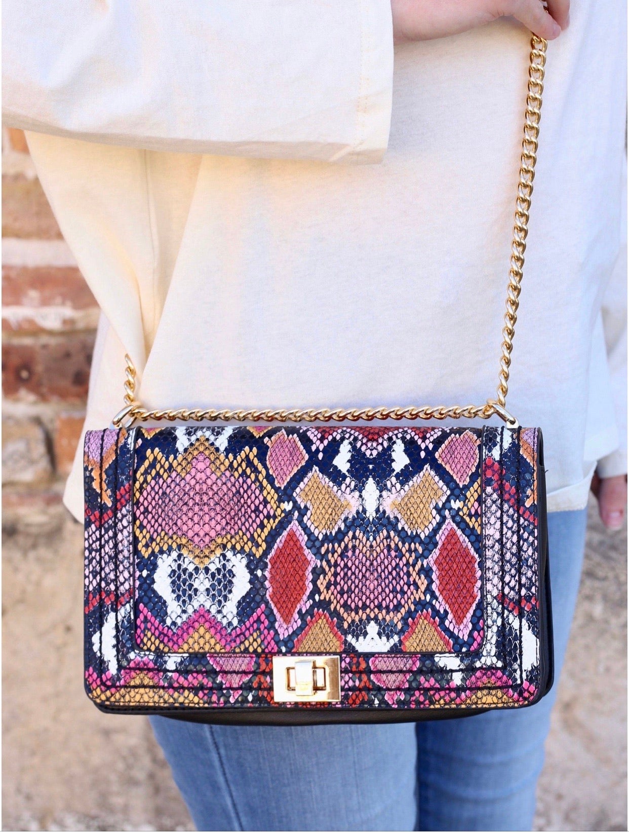 Blakeley Crossbody - Snake Pink Multi - Liz & Addie 