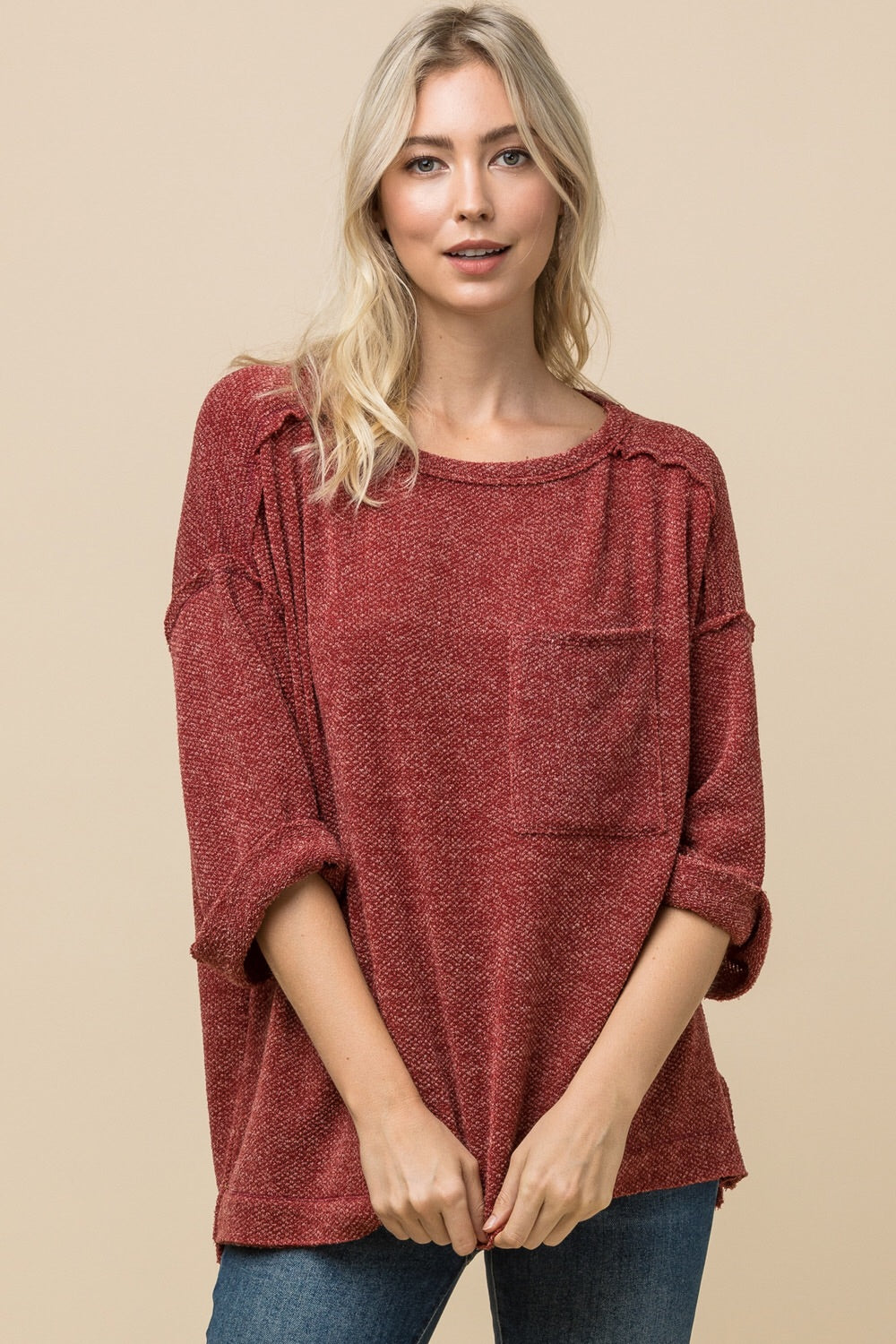 Rust Heathered Top - Liz & Addie 