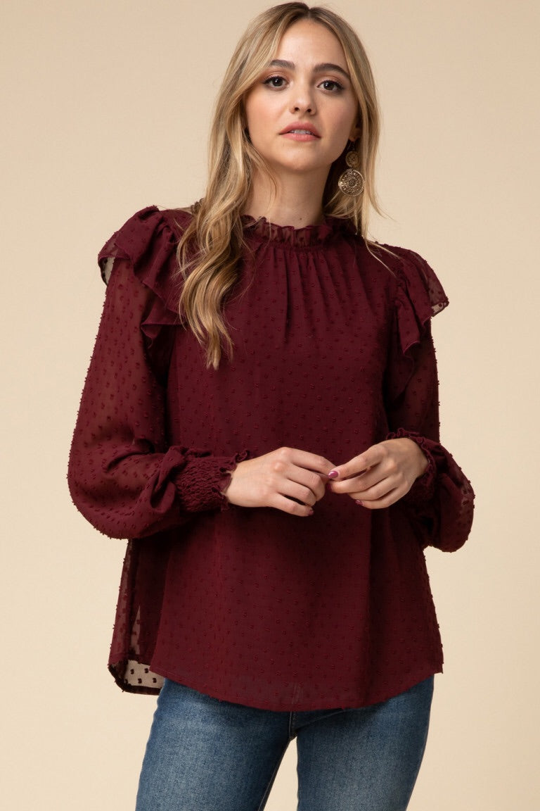 Burgundy Ruffle Top - Liz & Addie 