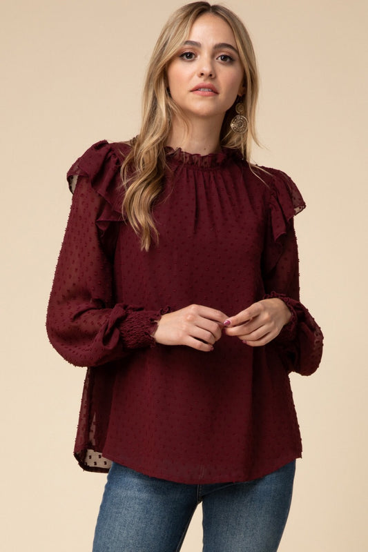 Burgundy Ruffle Top - Liz & Addie 