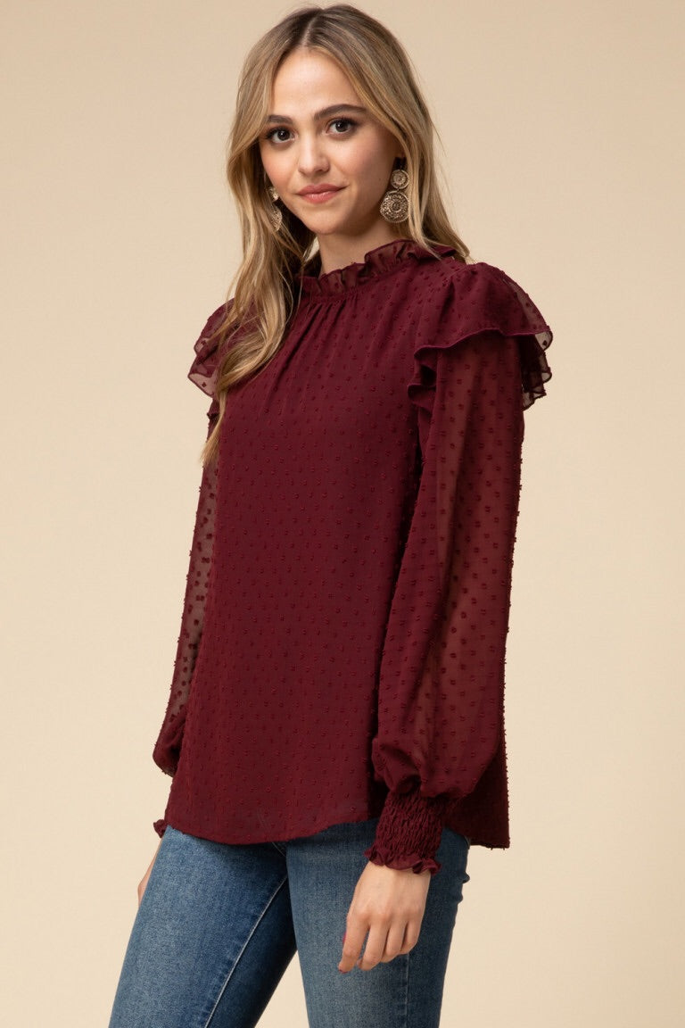 Burgundy Ruffle Top - Liz & Addie 