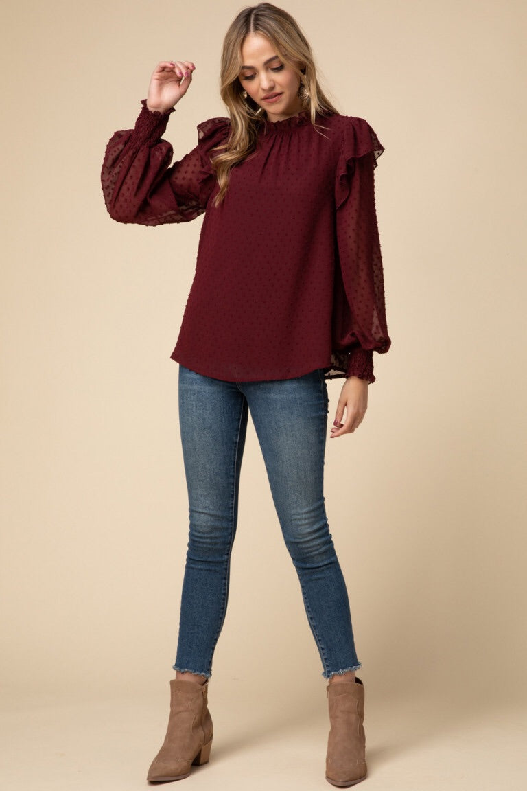 Burgundy Ruffle Top - Liz & Addie 