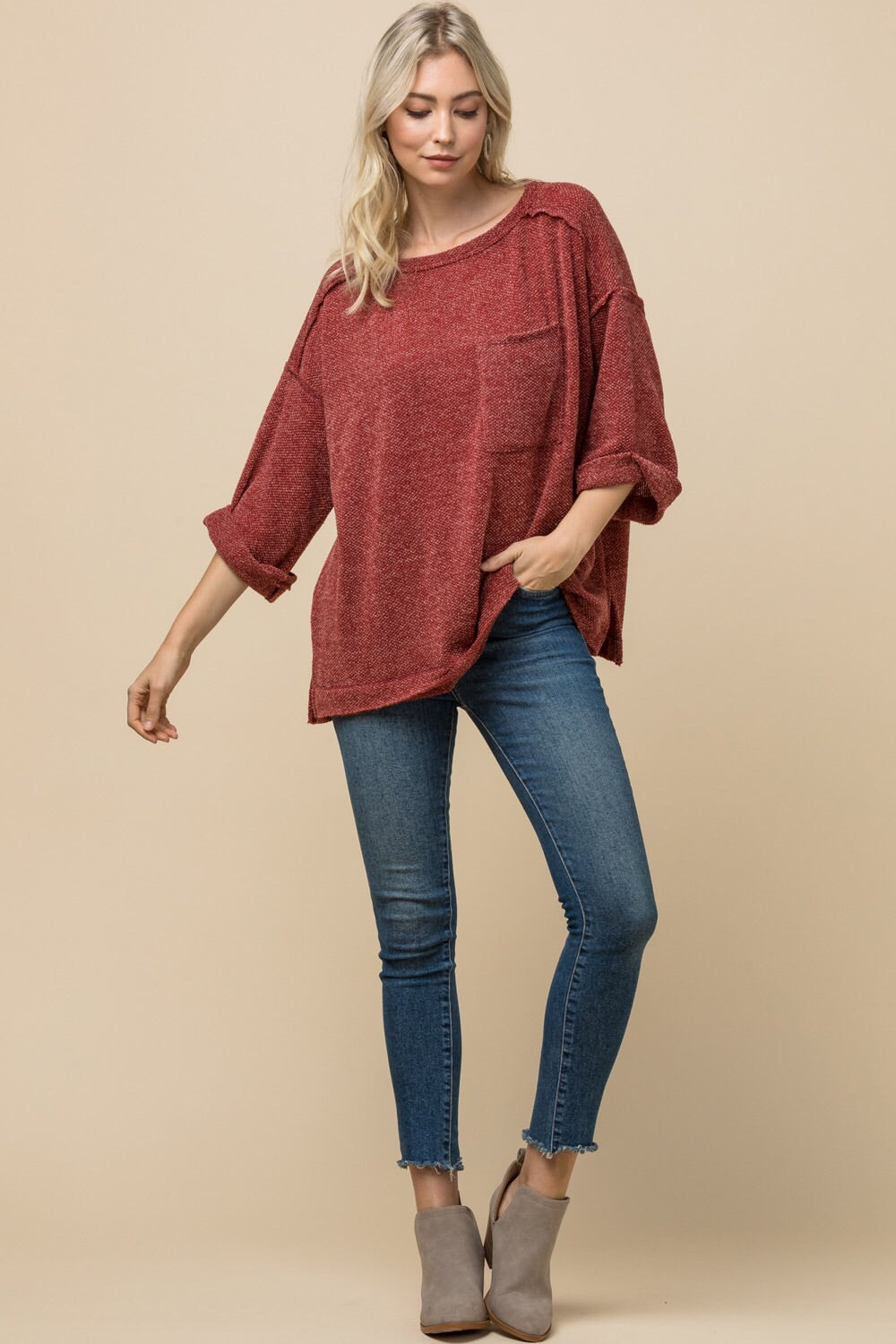 Rust Heathered Top - Liz & Addie 