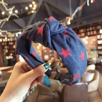 Denim and Red Star Knot Headband - Liz & Addie 