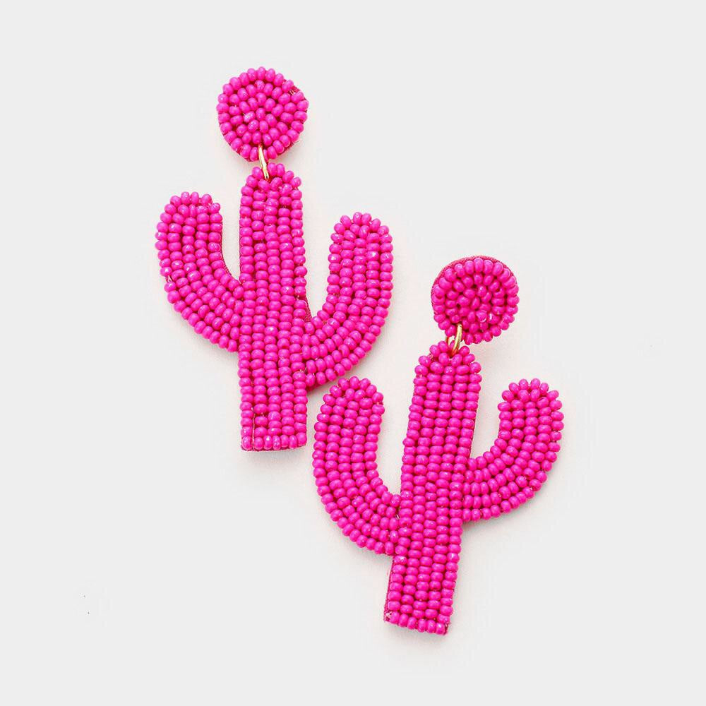 Hot Pink Cactus Beaded Earrings - Liz & Addie 