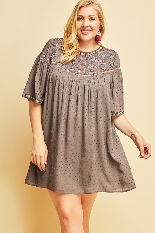 Charcoal Dotted-Swiss Dress - Liz & Addie 