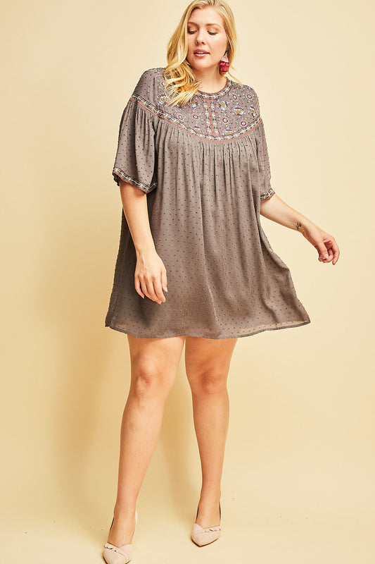 Charcoal Dotted-Swiss Dress - Liz & Addie 